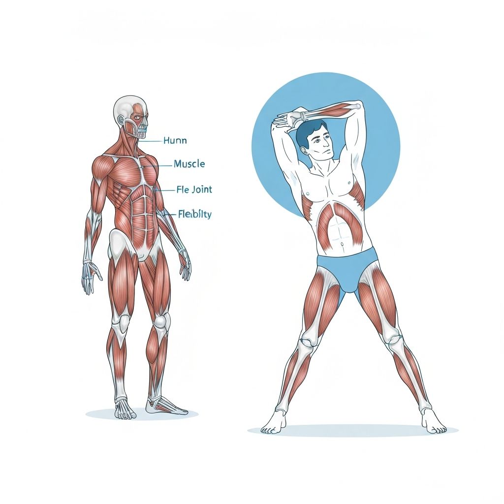 Illustration of muscle and joint anatomy related to stretching